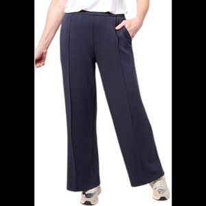 WynneLayers Women's Cloud Knit Pintuck Front Pull-On Pant Navy - Regular